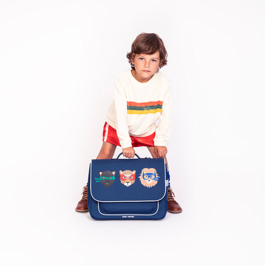 Boy wearing Jeune Premier It Bag Midi Supercats school bag, age 6 to 8