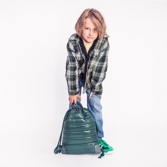 Child with Jeune Premier City Bag Puffer Green, 3-in-1 school gym and city bag for all ages