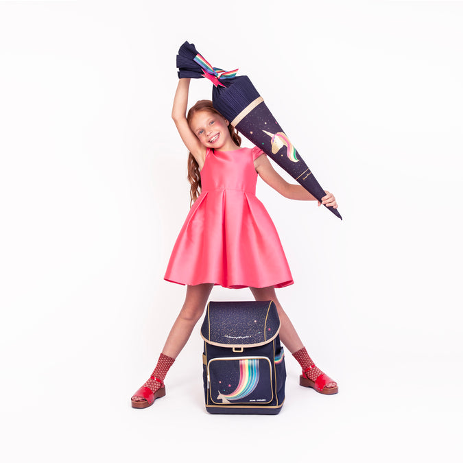 Jeune Premier Ergomaxx + Schultüte Set Unicorn Gold – ergonomic school backpack and matching 70cm school cone bag for girls, unicorn design