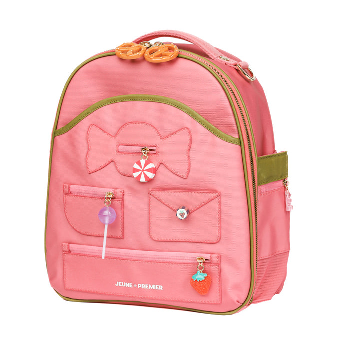 Ralphie Candy backpack by Jeune Premier, a pink toddler backpack for girls starting daycare or preschool