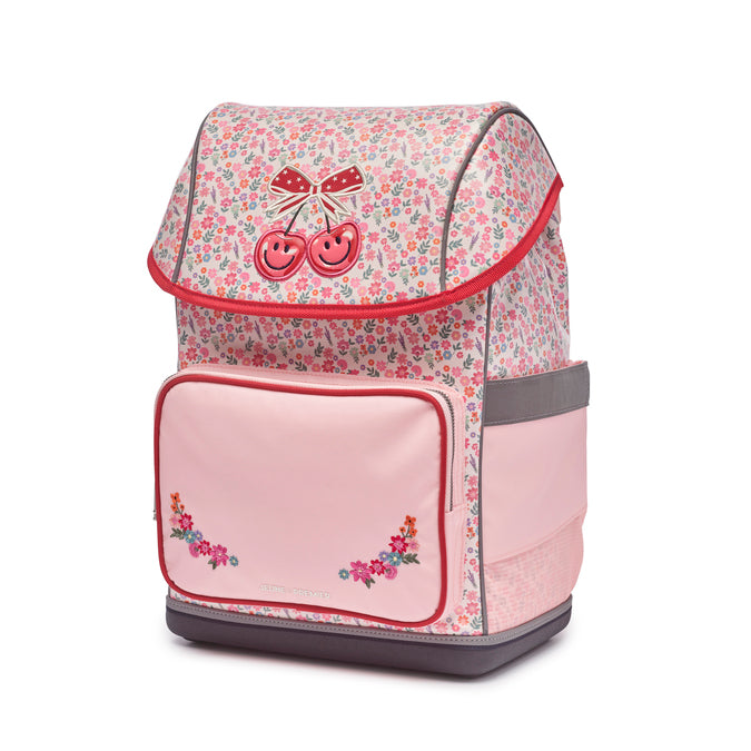 Ergomaxx Set Berry Cute for girls with ergonomic school backpack, city bag, pencil case and filled pencil case in floral pink cherry design