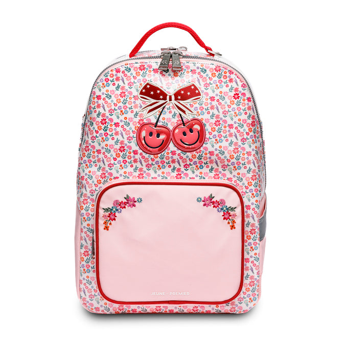 Jeune Premier New Bobbie Berry Cute – ergonomic school backpack for girls aged 6+, pink berry print, made from recycled materials