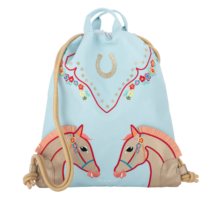 Check out the multifunctional Jeune Premier City Bag Cavalerie Florale that can be used as a swimming bag, sports bag or fashion accessory. Horse girls will love the baby blue Cavalerie Florale design.