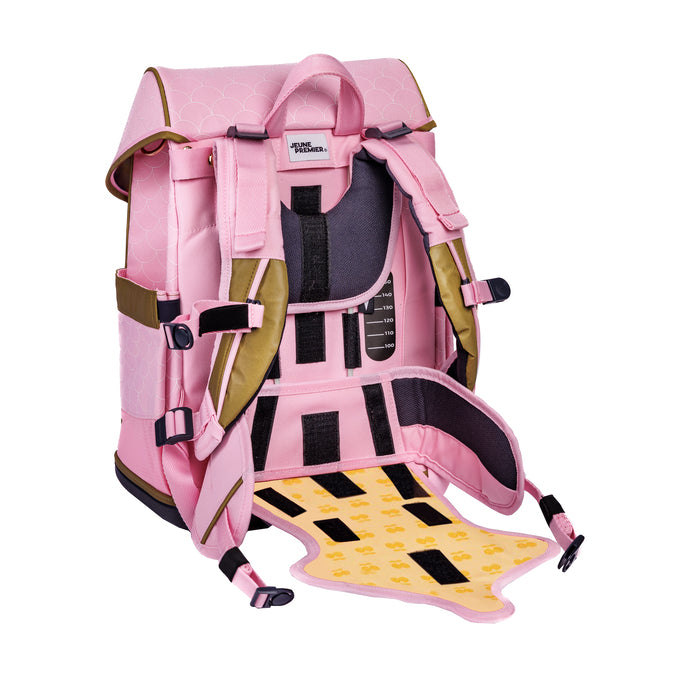 Pink Ergomaxx Mermaids ergonomic backpack by Jeune Premier with mermaid illustrations for girls from first grade