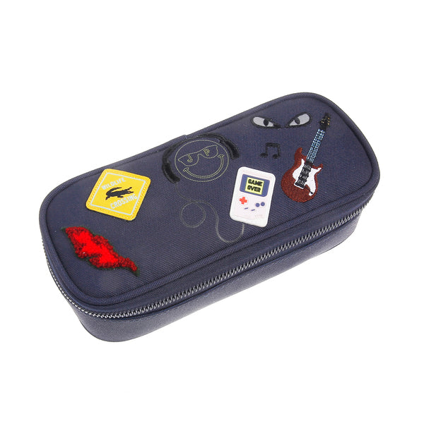 A plain pencil box, varnished with Jeune Premier designs, with a selection of elastic bands on the lid to store your favorite pens.