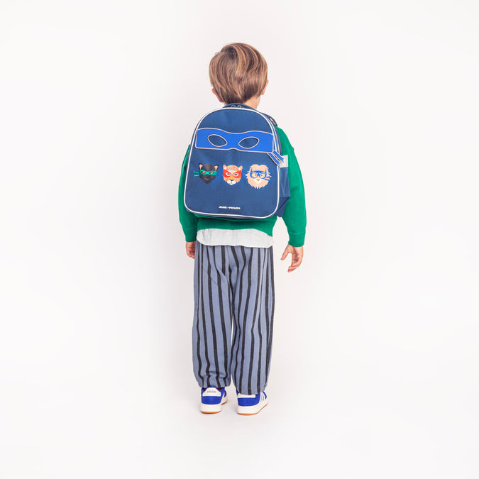 Toddler boy wearing Jeune Premier Ralphie Supercats backpack, age 2 to 5