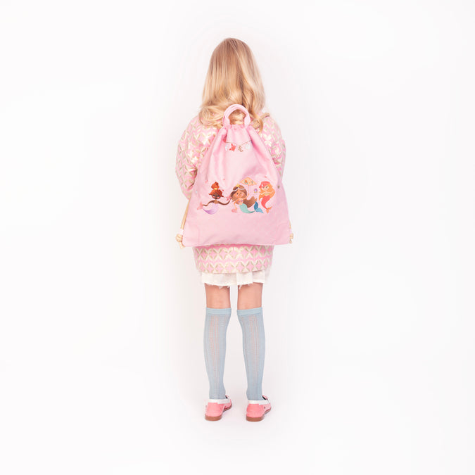 City Bag Mermaids by Jeune Premier – pink girls’ gym and swim bag with embroidered mermaids design