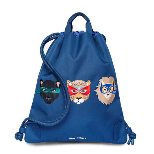 City Bag Supercats by Jeune Premier – blue boys’ gym and swim bag with superhero cat print
