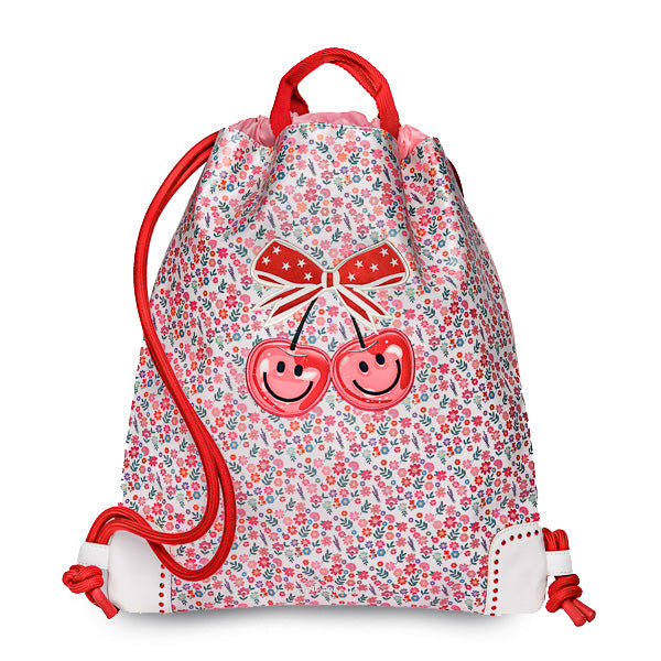 City Bag Berry Cute by Jeune Premier – pink floral print with red cherries, trendy girls’ gym and swim bag
