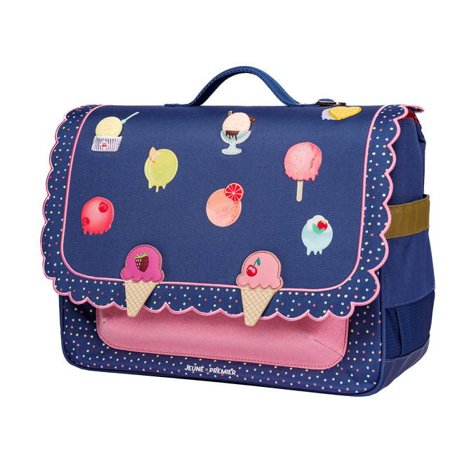 Jeune Premier It Bag Midi Disco Dip – kids' school bag for girls aged 6–8, navy and pink, side view