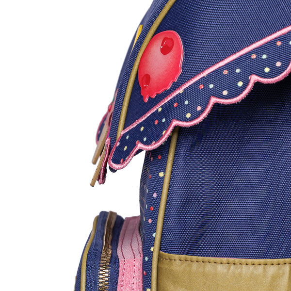 Dark blue Ergomaxx Disco Dip ergonomic backpack by Jeune Premier with colorful ice cream illustrations for girls from first grade