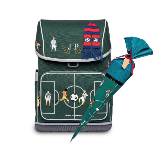 Jeune Premier Ergomaxx + Schultüte Set FC Jeune Premier – ergonomic school backpack and matching 70cm school cone bag for boys, football design